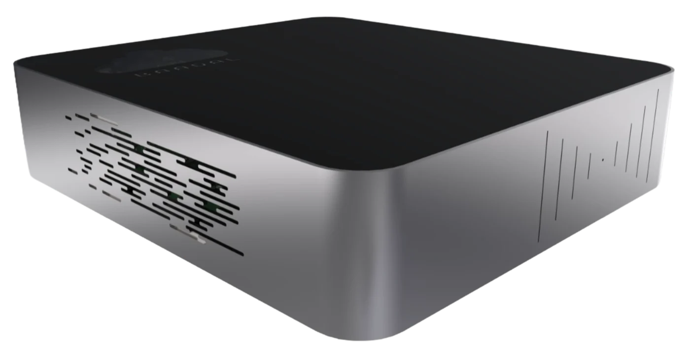 The Baadal 2-bay SSD: a low silver box with a matte black lid
