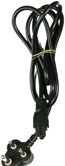 A black power cord with an Indian three-pin plug